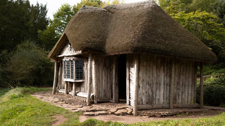 The thatched Lady Cott in the garden at Killerton